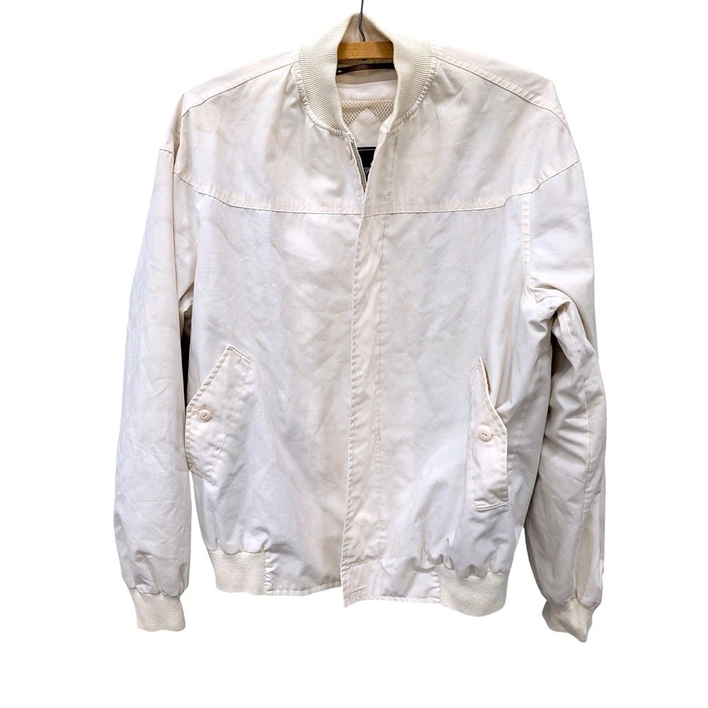 Vintage Barry Dolan Men's Cream Bomber Jacket Harrington Windbreaker Full Zip- L